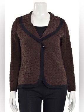 Exclusively Misook Chocolate Brown Shawl Collar Knit Jacket Blazer Size XL Chic